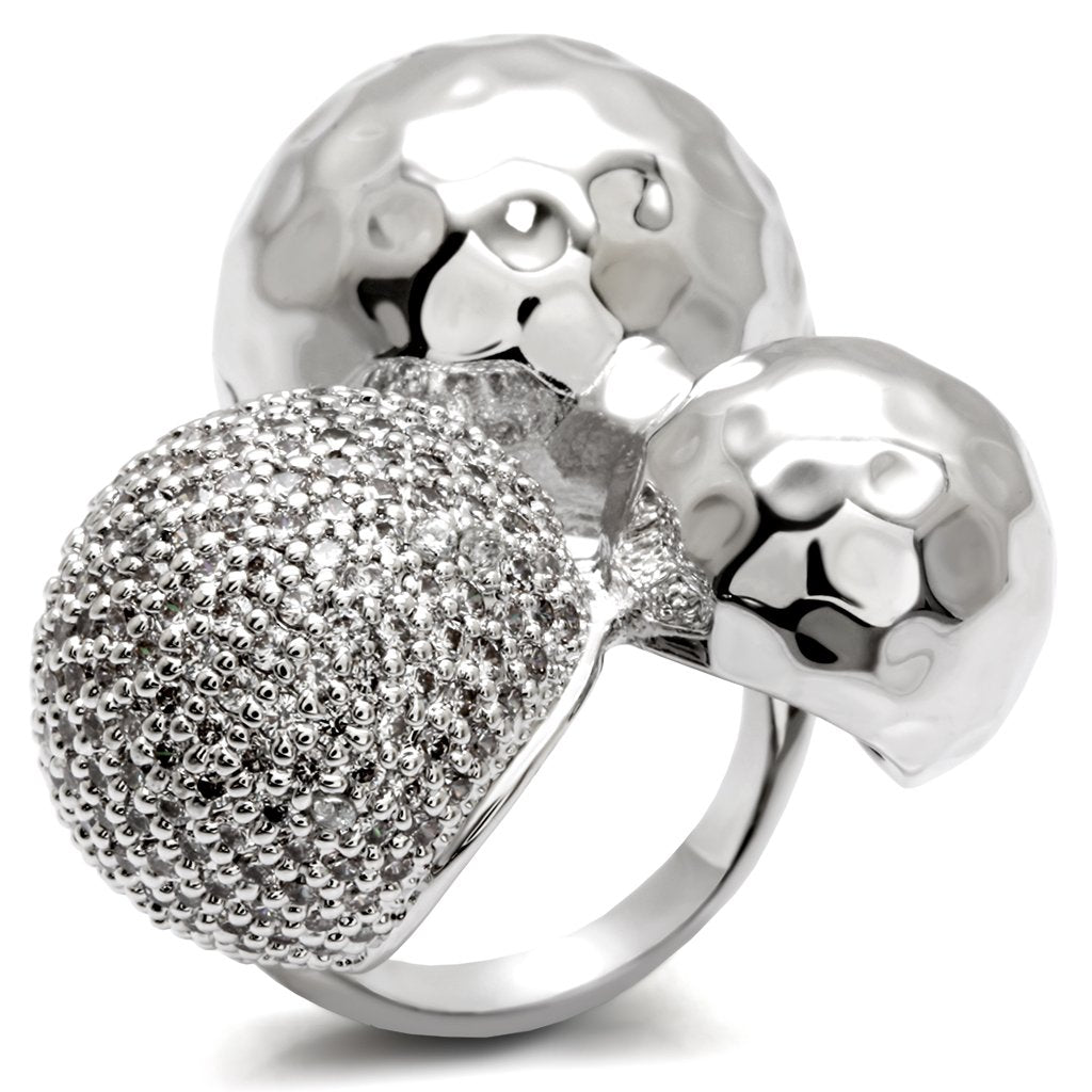 JCE2121 Rhodium Brass Ring with AAA Grade CZ  in Clear