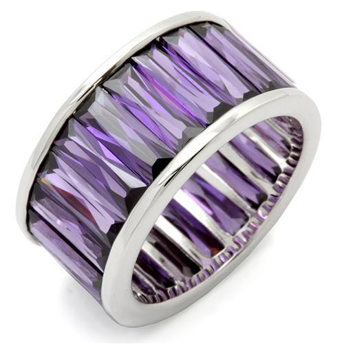 JCE128 Rhodium Brass Ring with AAA Grade CZ  in Amethyst