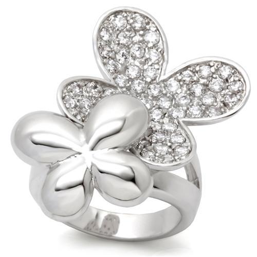 JCE2147 Rhodium Brass Ring with AAA Grade CZ  in Clear