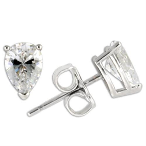 JCE164 Rhodium 925 Sterling Silver Earrings with AAA Grade CZ  in Clear
