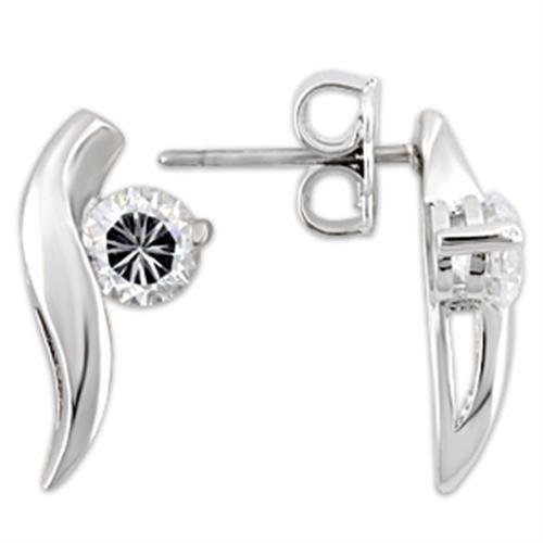 JCE177 Rhodium 925 Sterling Silver Earrings with AAA Grade CZ  in Clear