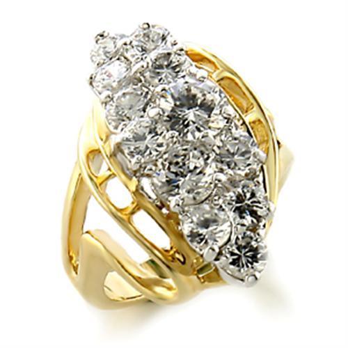 JCE520 Gold+Rhodium Brass Ring with AAA Grade CZ  in Clear