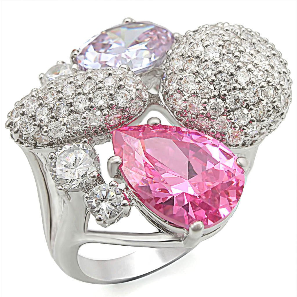JCE2021 Rhodium Brass Ring with AAA Grade CZ  in Multi Color