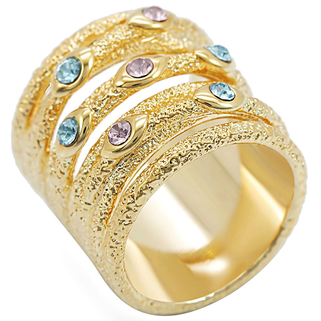 JCE047 Gold Brass Ring with Top Grade Crystal  in Multi Color