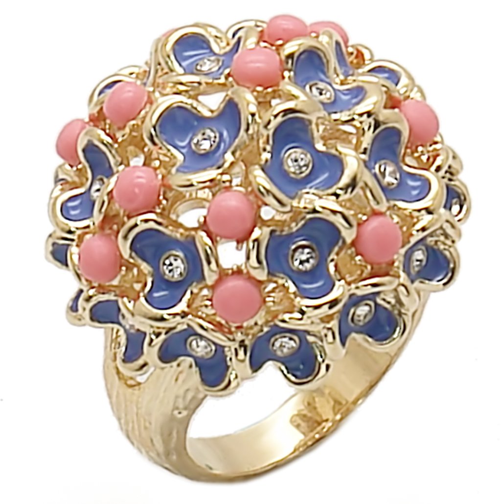 JCE106 Gold Brass Ring with Semi-Precious Coral in Rose