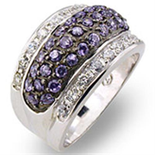 JCE611 Rhodium + Ruthenium 925 Sterling Silver Ring with AAA Grade CZ  in Amethyst