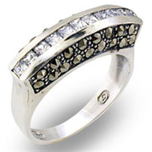 JCE010 Antique Tone 925 Sterling Silver Ring with AAA Grade CZ  in Clear