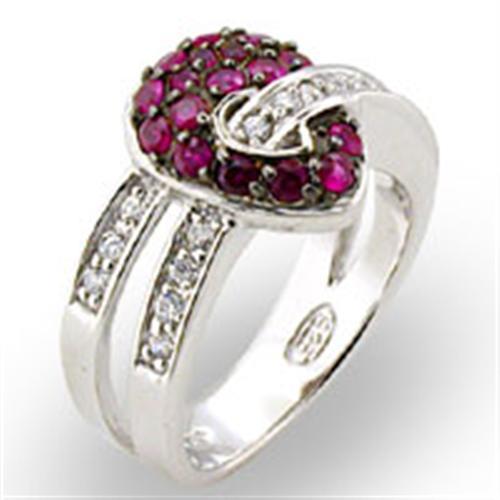 JCE715 Rhodium + Ruthenium 925 Sterling Silver Ring with Synthetic Garnet in Ruby