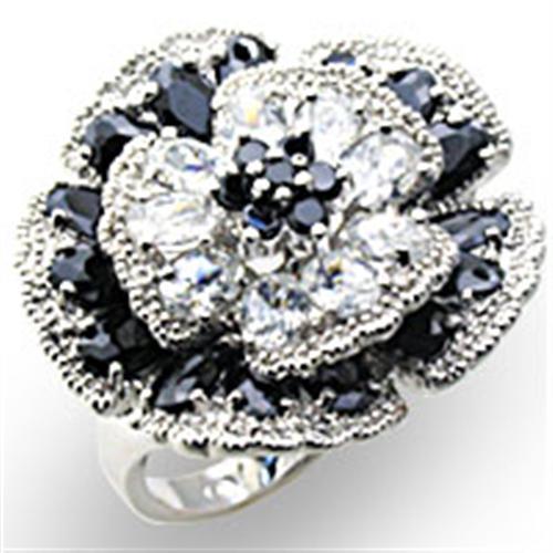 JCE432 High-Polished 925 Sterling Silver Ring with AAA Grade CZ  in Jet