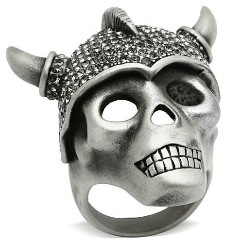 JCE021 Antique Silver White Metal Ring with Top Grade Crystal  in Black Diamond