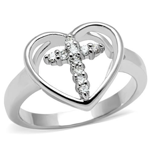 JCE046 Rhodium Brass Ring with AAA Grade CZ  in Clear