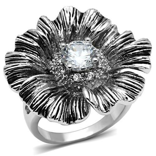 JCE060 Rhodium Brass Ring with AAA Grade CZ  in Clear