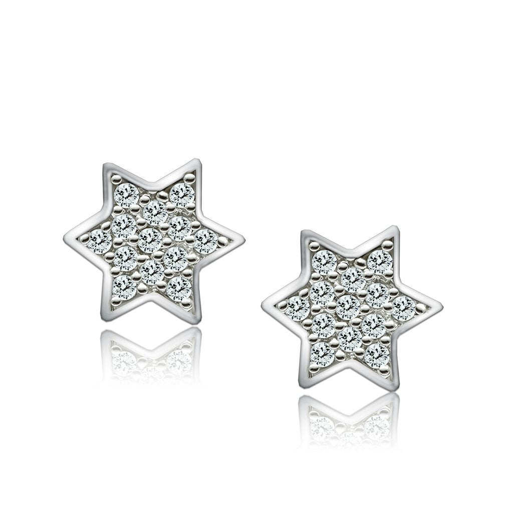 JCE092 Rhodium Brass Earrings with AAA Grade CZ  in Clear