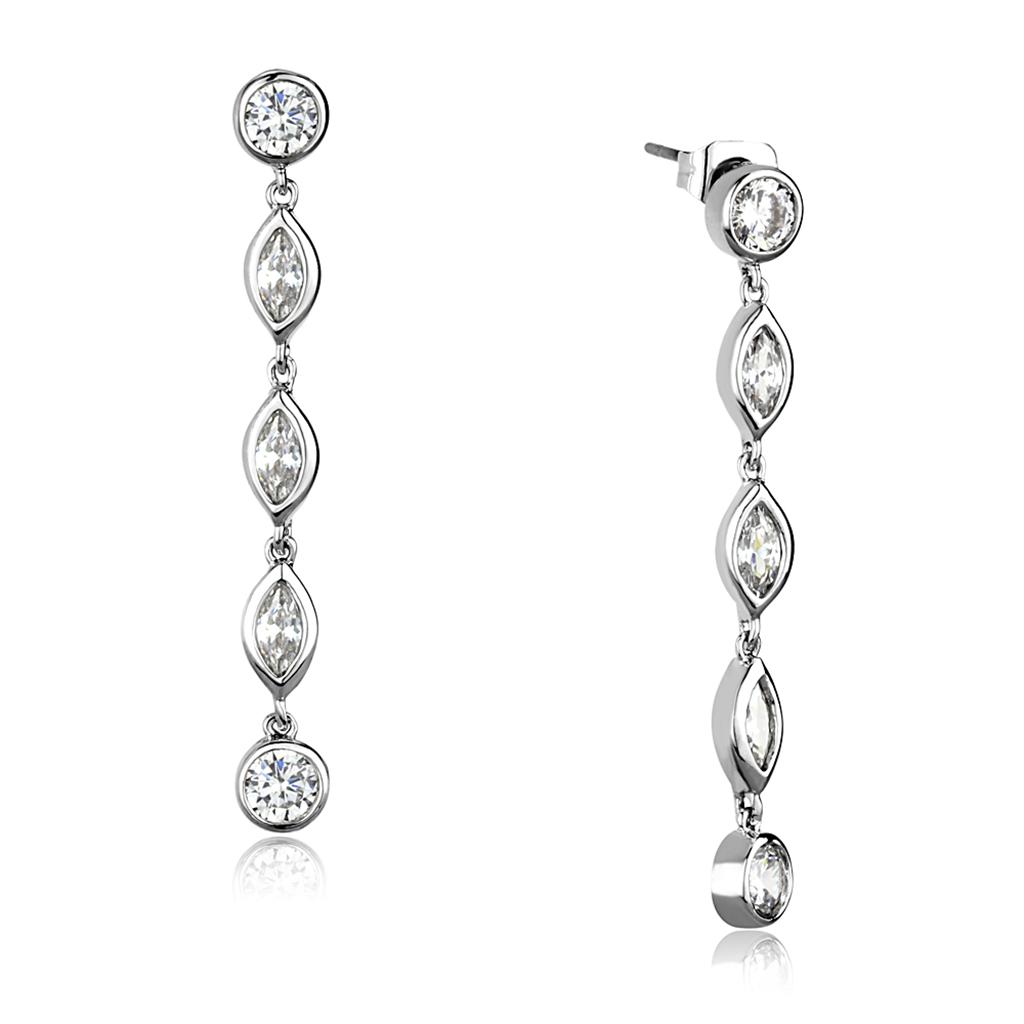 JCE1049 Rhodium Brass Earrings with AAA Grade CZ  in Clear