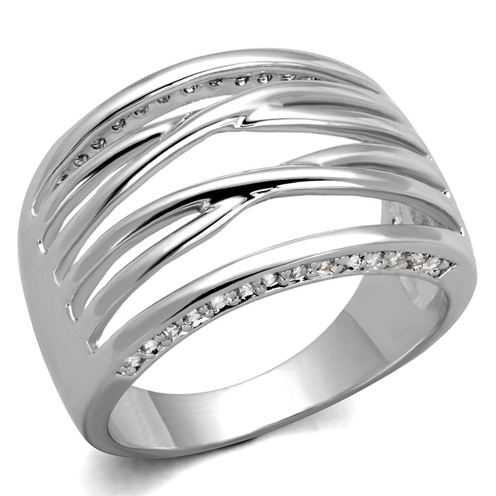 JCE1066 Rhodium Brass Ring with AAA Grade CZ  in Clear
