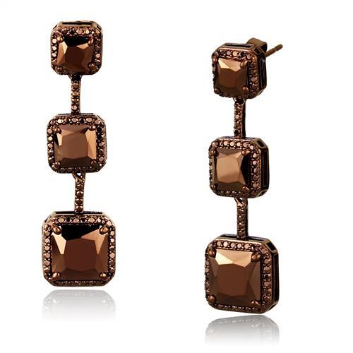 JCE1108 IP Coffee light Brass Earrings with AAA Grade CZ  in Light Coffee