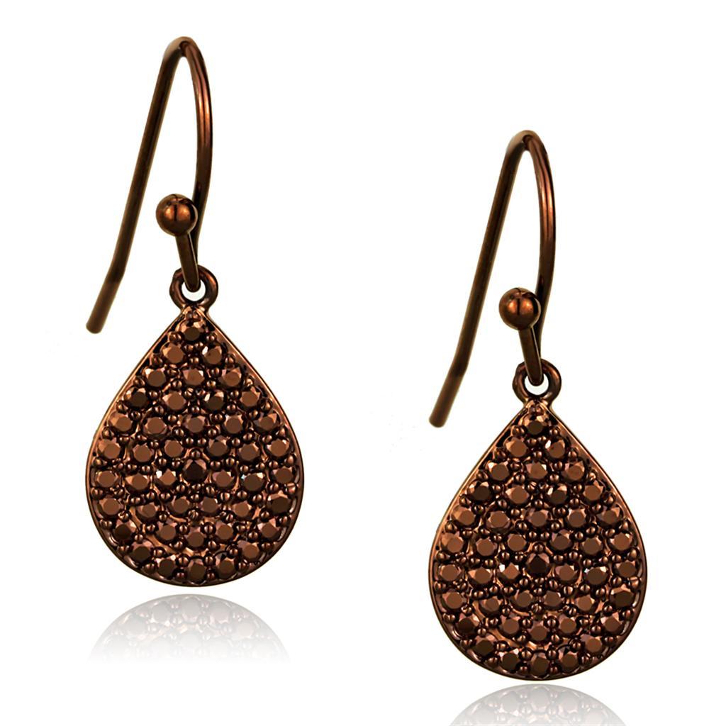 JCE1118 IP Coffee light Brass Earrings with AAA Grade CZ  in Light Coffee