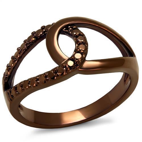 JCE1176 IP Coffee light Brass Ring with AAA Grade CZ  in Light Coffee