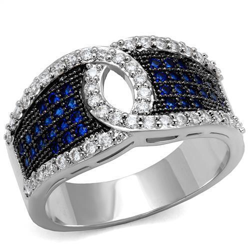 JCE1216 Rhodium + Ruthenium Brass Ring with AAA Grade CZ  in London Blue