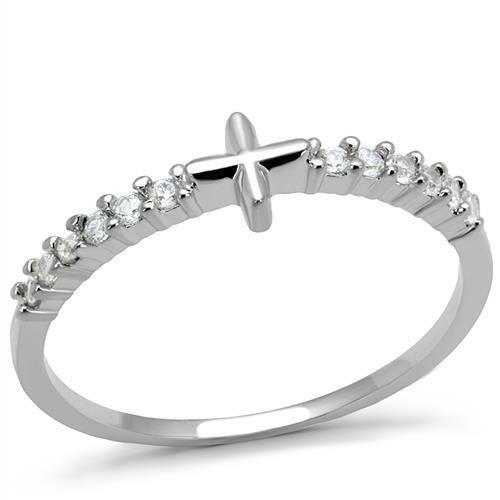JCE1227 Rhodium Brass Ring with AAA Grade CZ  in Clear