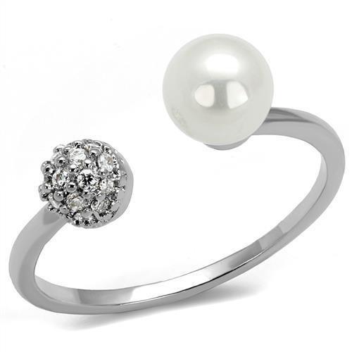 JCE1230 Rhodium Brass Ring with Synthetic Pearl in White