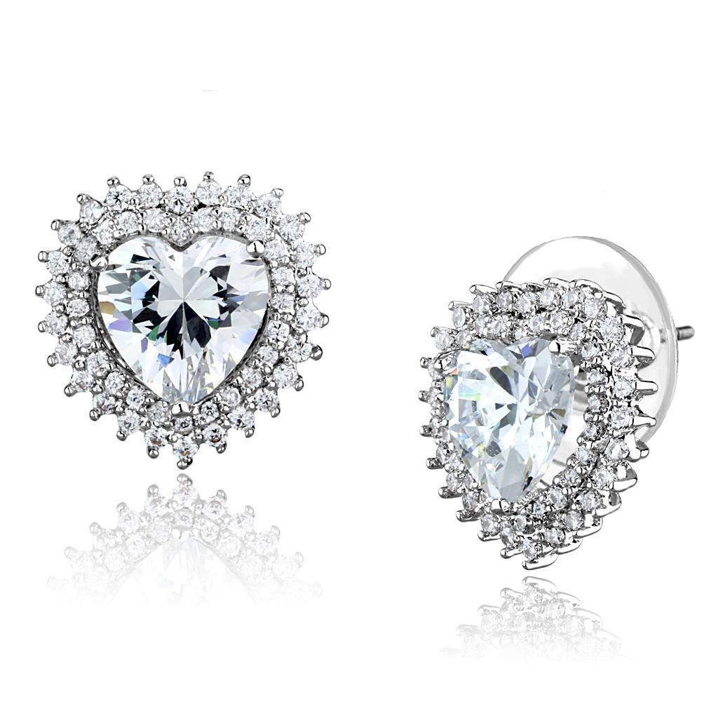 JCE1298 Rhodium Brass Earrings with AAA Grade CZ  in Clear