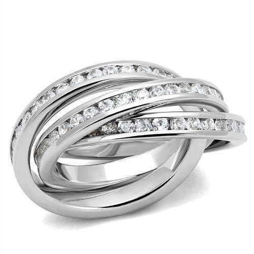 JCE1331 Rhodium Brass Ring with AAA Grade CZ  in Clear