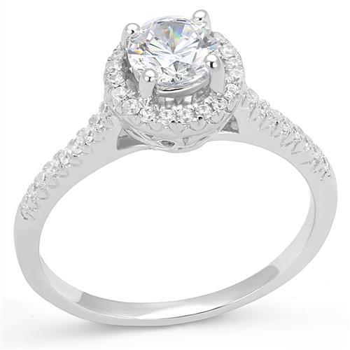 JCE1386 Rhodium 925 Sterling Silver Ring with AAA Grade CZ  in Clear