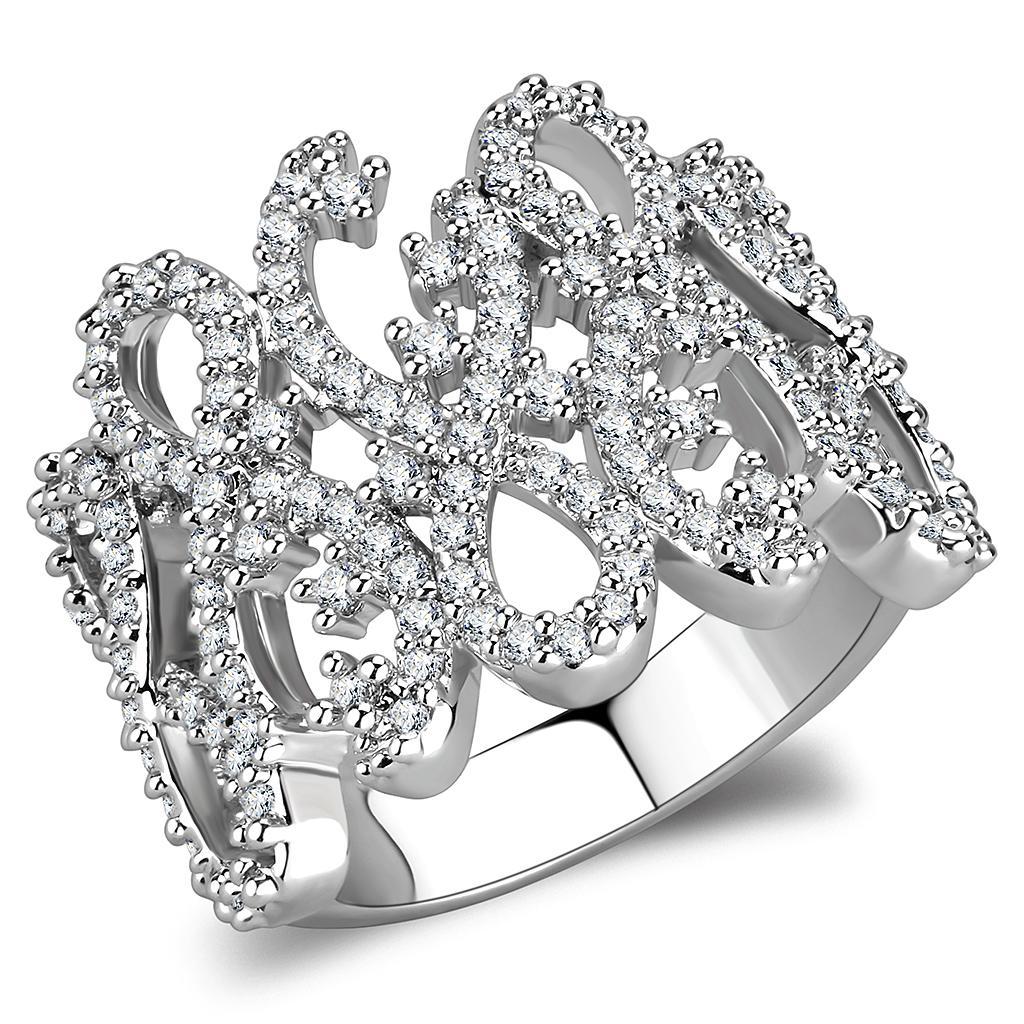 JCE1443 Rhodium Brass Ring with AAA Grade CZ  in Clear