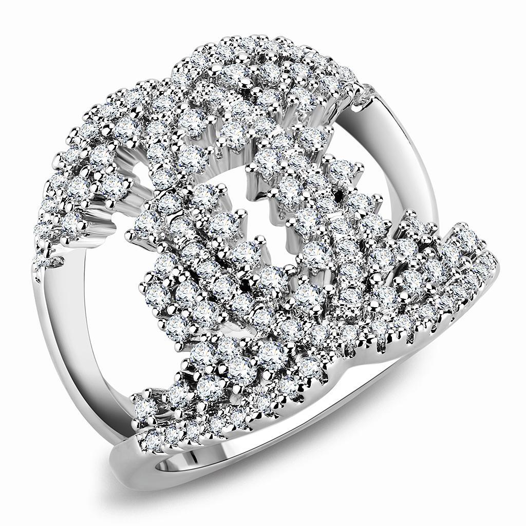 JCE1448 Rhodium Brass Ring with AAA Grade CZ  in Clear