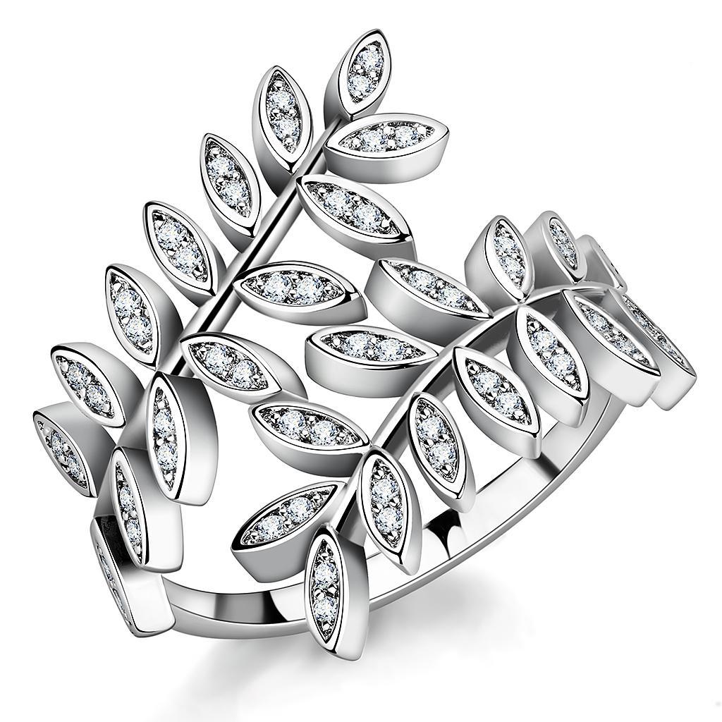 JCE1457 Rhodium Brass Ring with AAA Grade CZ  in Clear