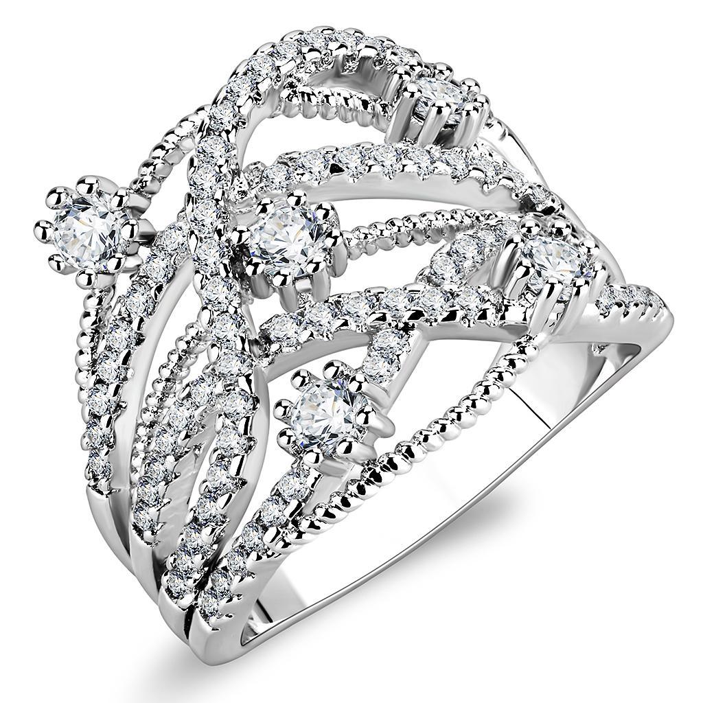 JCE1463 Rhodium Brass Ring with AAA Grade CZ  in Clear