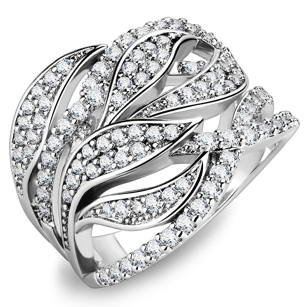 JCE1466 Rhodium Brass Ring with AAA Grade CZ  in Clear