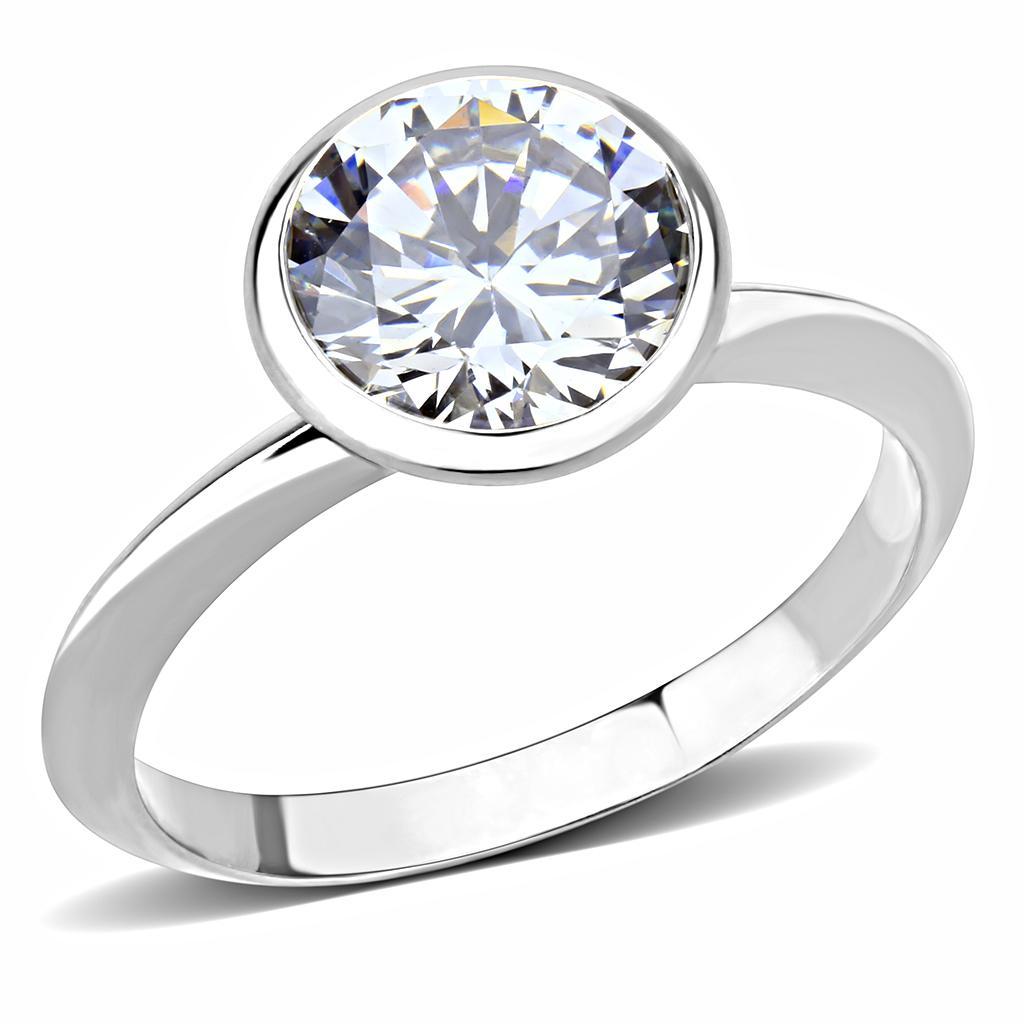 JCE1487 Rhodium Brass Ring with AAA Grade CZ  in Clear