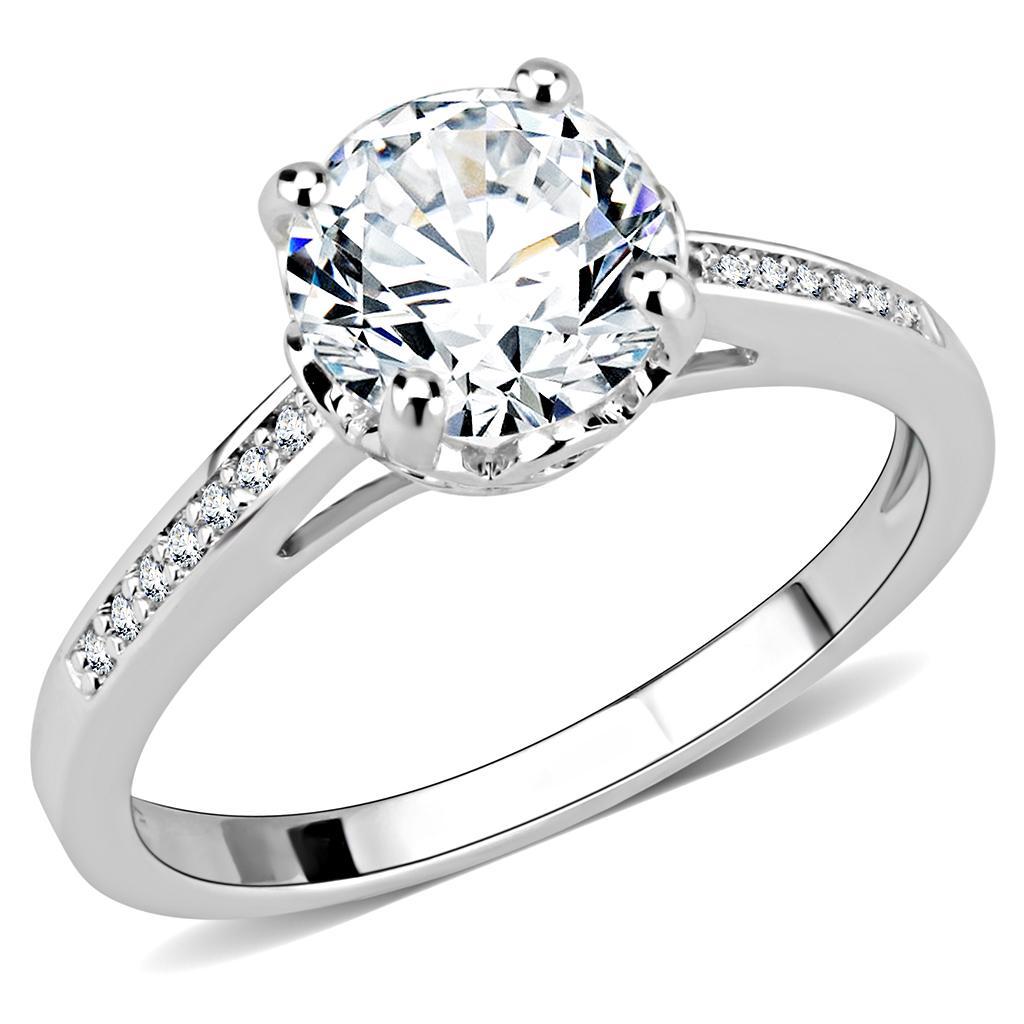 JCE1507 Rhodium Brass Ring with AAA Grade CZ  in Clear