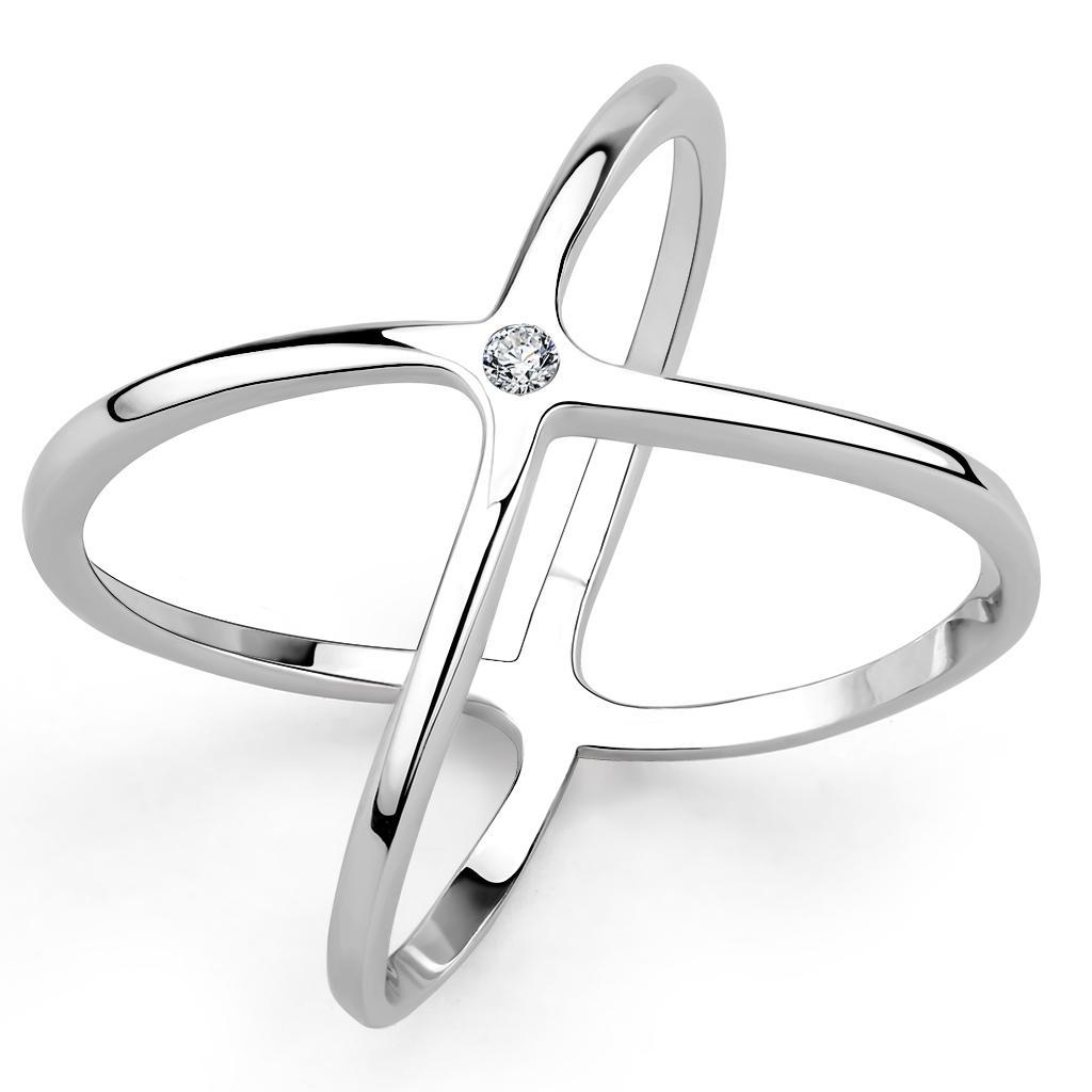 JCE1584 Rhodium Brass Ring with AAA Grade CZ  in Clear