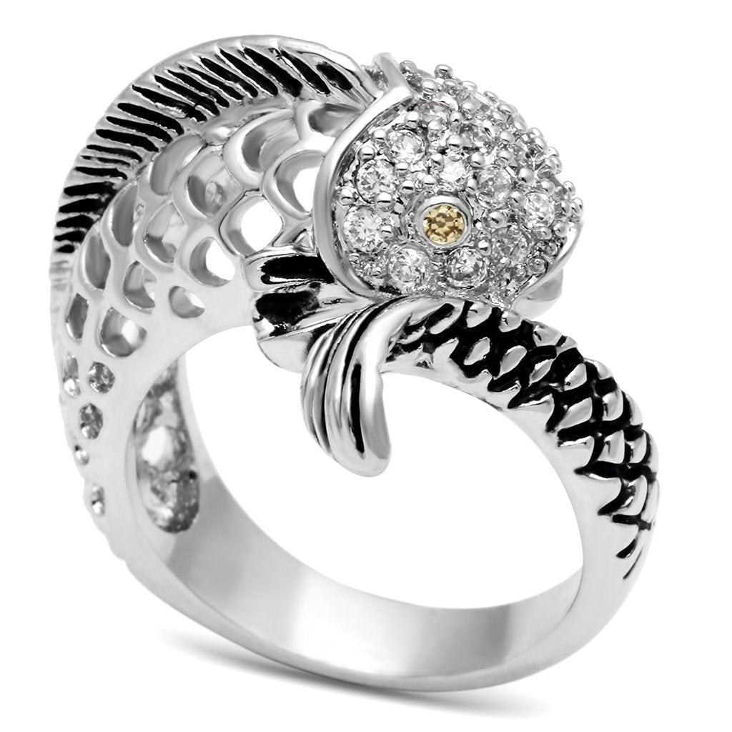 JCE234 Rhodium Brass Ring with AAA Grade CZ  in Champagne