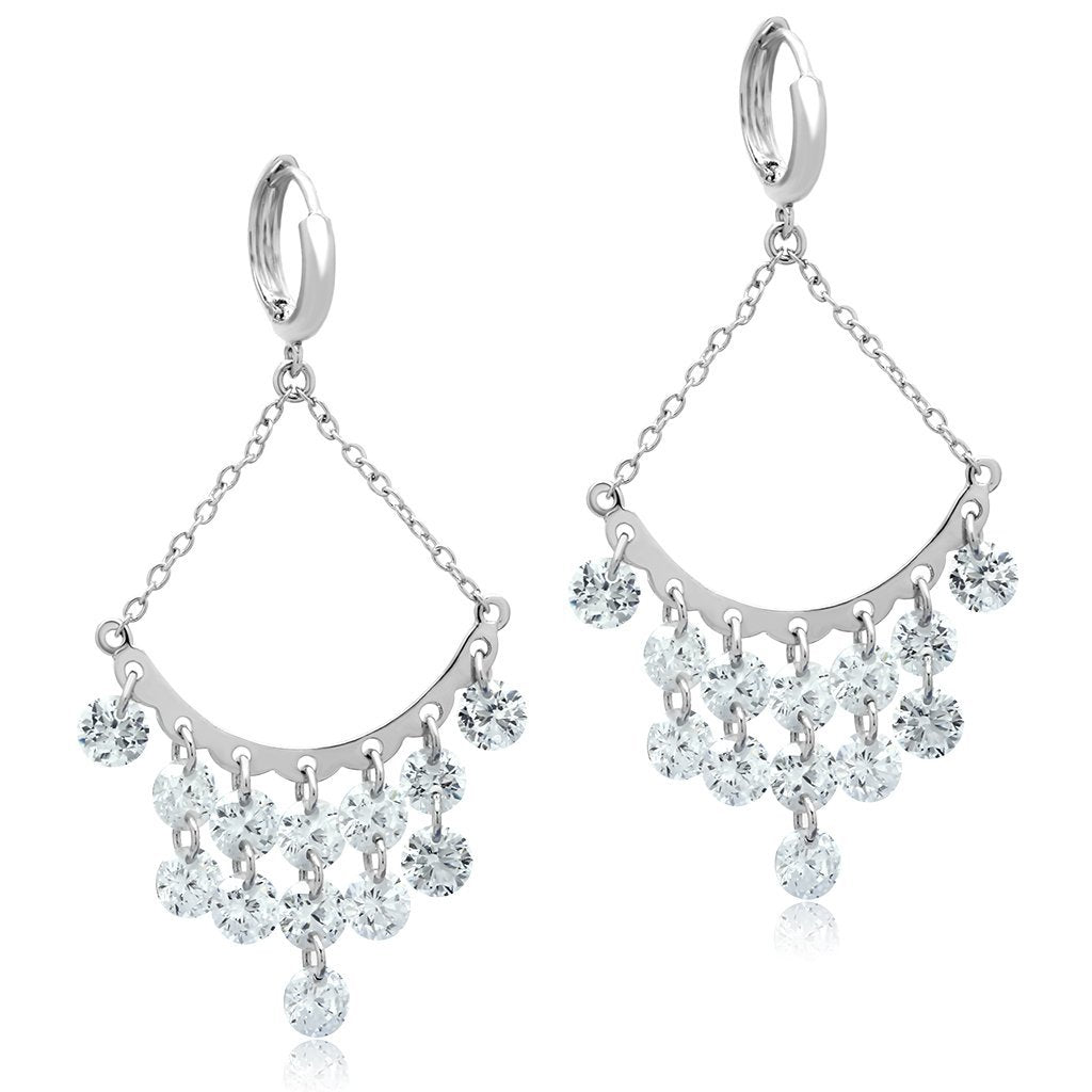 JCE300 Rhodium Brass Earrings with AAA Grade CZ  in Clear