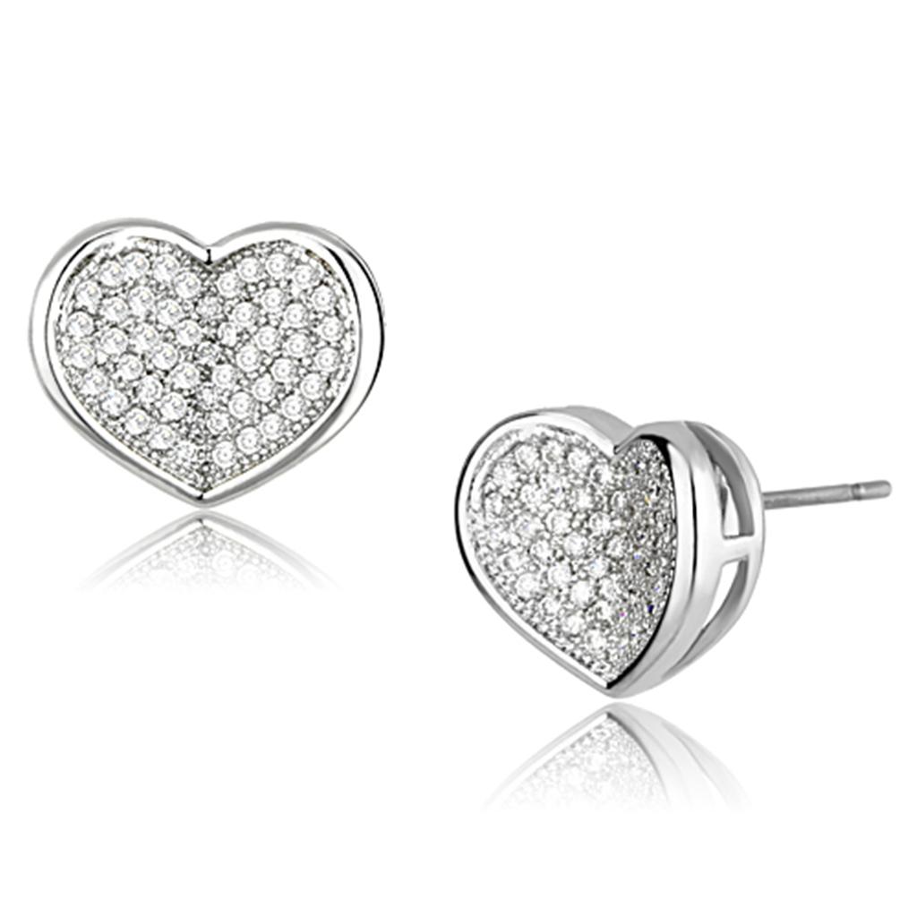 JCE389 Rhodium Brass Earrings with AAA Grade CZ  in Clear