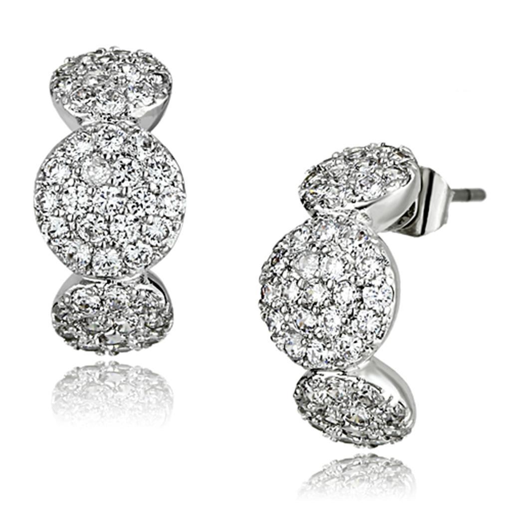 JCE390 Rhodium Brass Earrings with AAA Grade CZ  in Clear