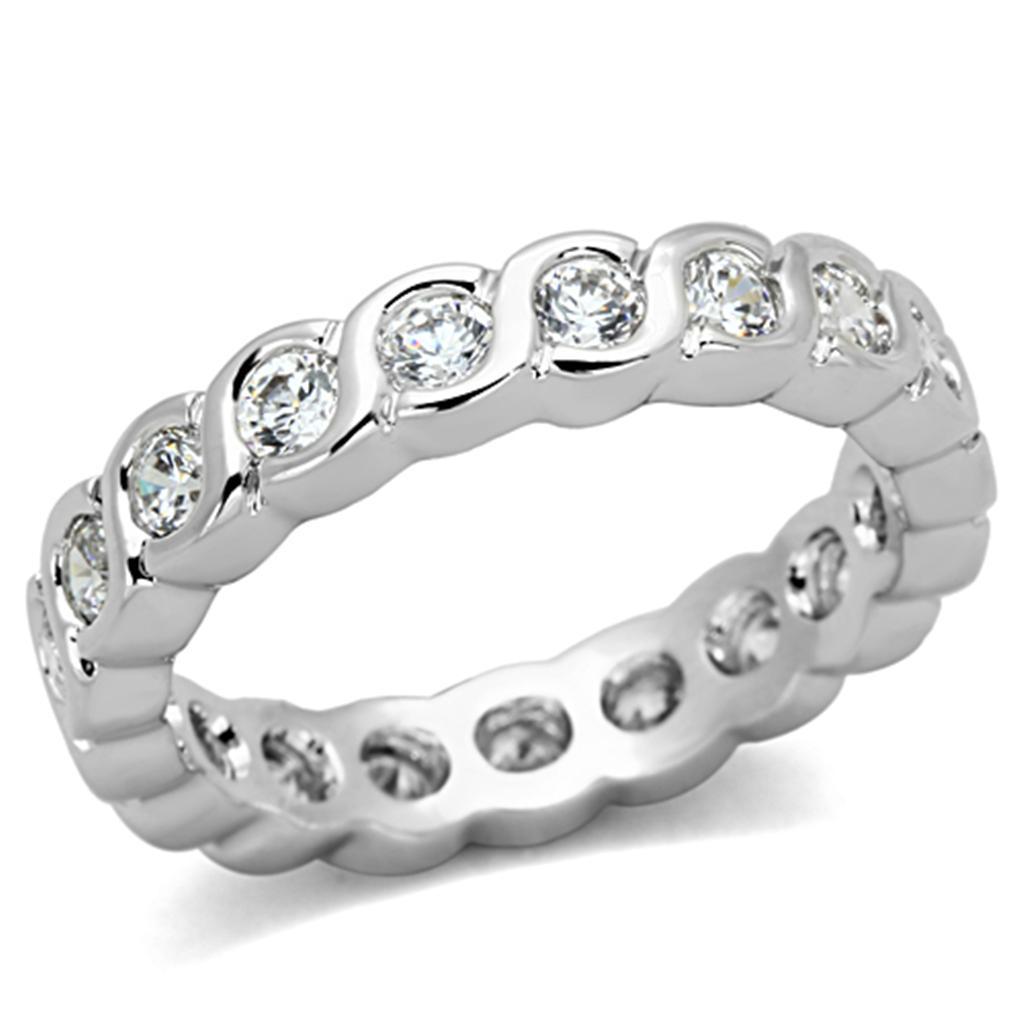 JCE462 Rhodium Brass Ring with AAA Grade CZ  in Clear