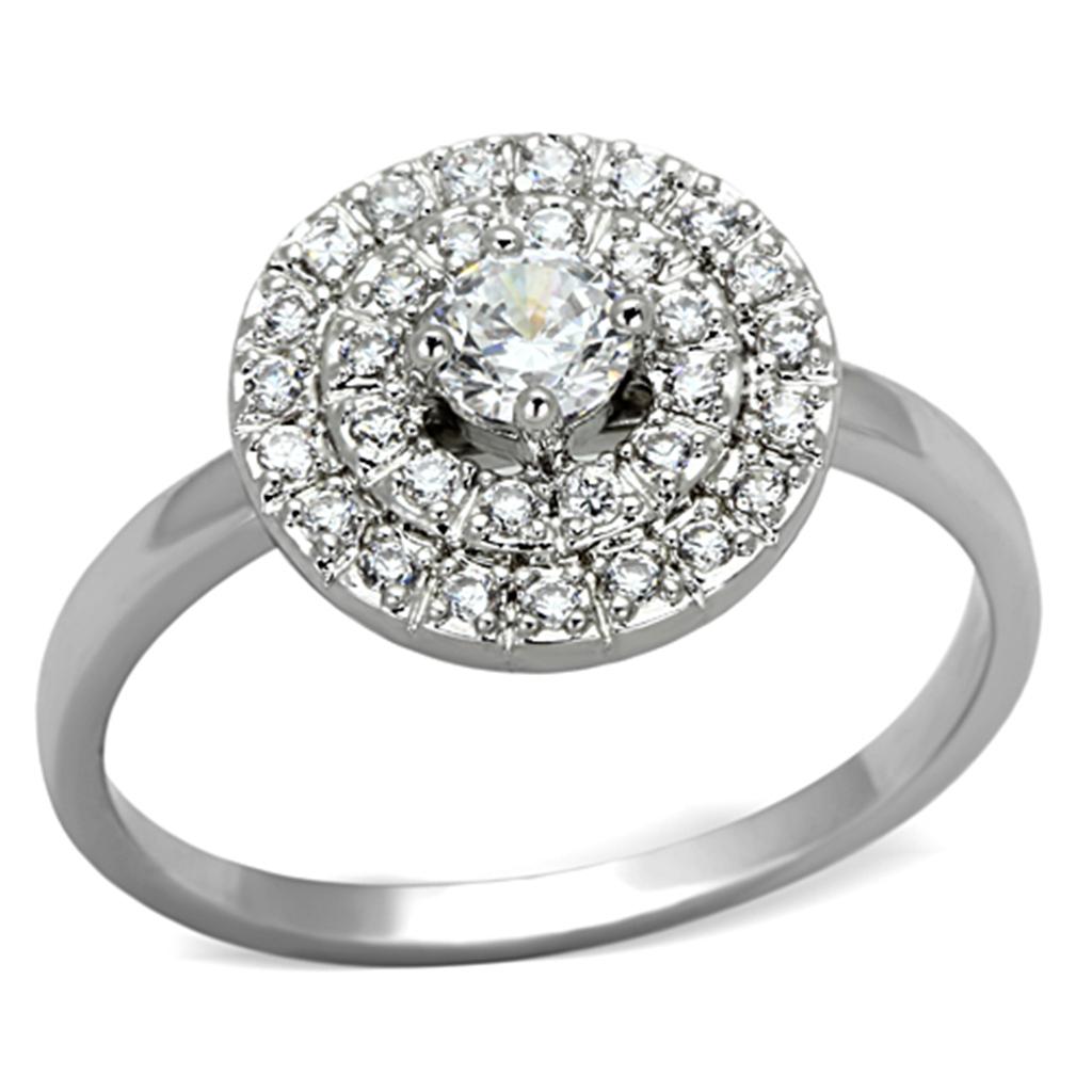 JCE493 Rhodium Brass Ring with AAA Grade CZ  in Clear