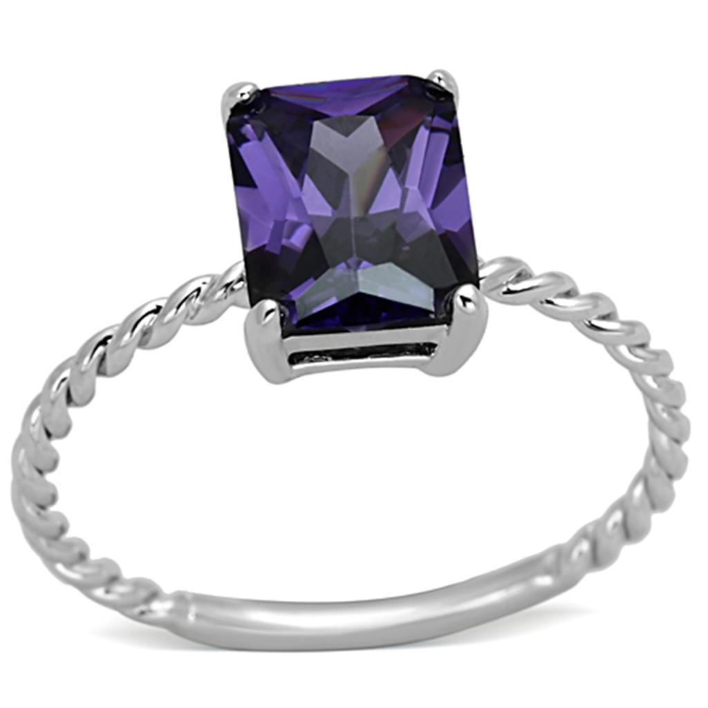 JCE498 Rhodium Brass Ring with AAA Grade CZ  in Amethyst