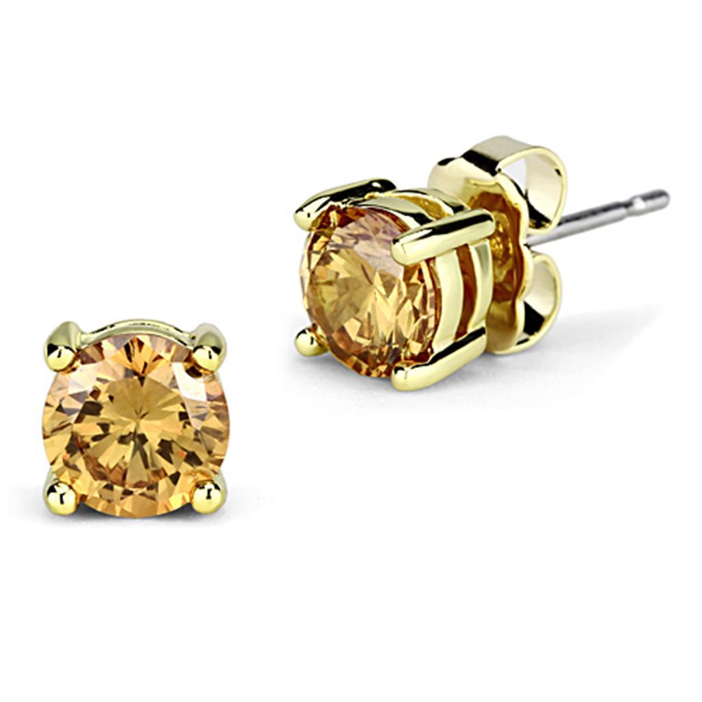 JCE547 Gold Brass Earrings with AAA Grade CZ  in Champagne
