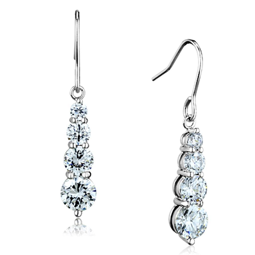 JCE633 Rhodium Brass Earrings with AAA Grade CZ  in Clear