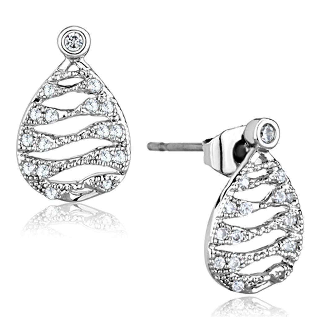 JCE664 Rhodium Brass Earrings with AAA Grade CZ  in Clear