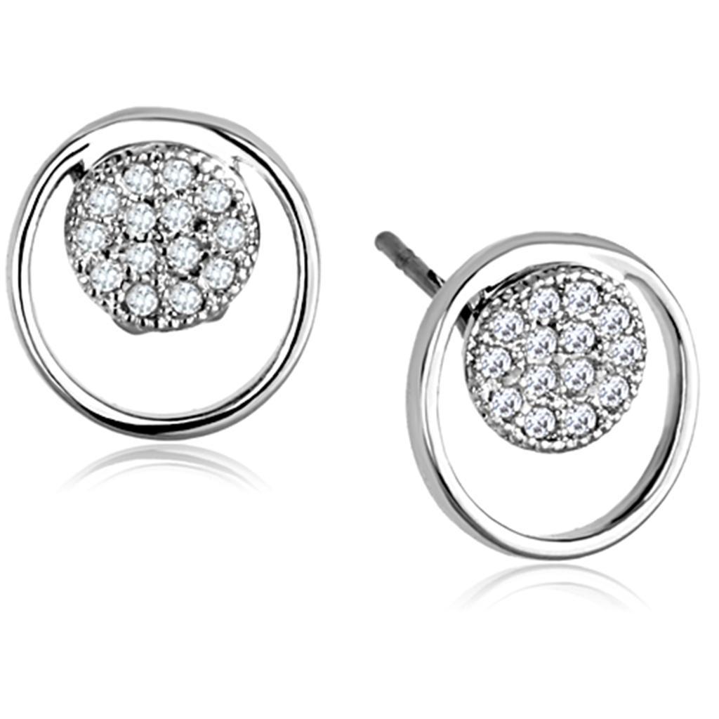 JCE669 Rhodium Brass Earrings with AAA Grade CZ  in Clear