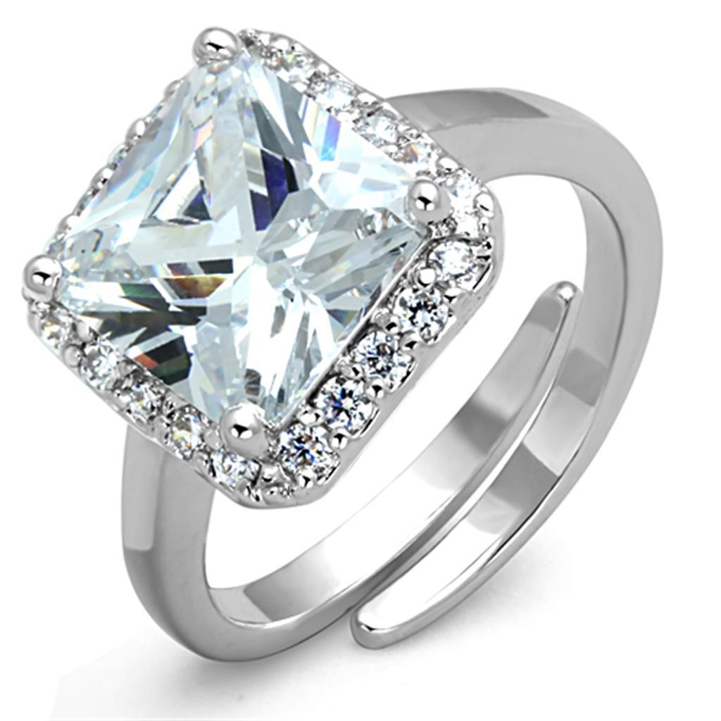 JCE729 Rhodium Brass Ring with AAA Grade CZ  in Clear