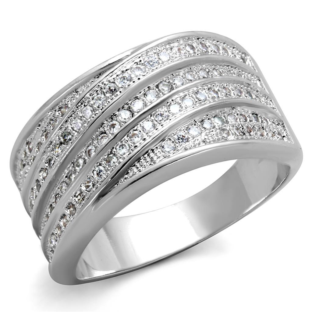 JCE882 Rhodium Brass Ring with AAA Grade CZ  in Clear