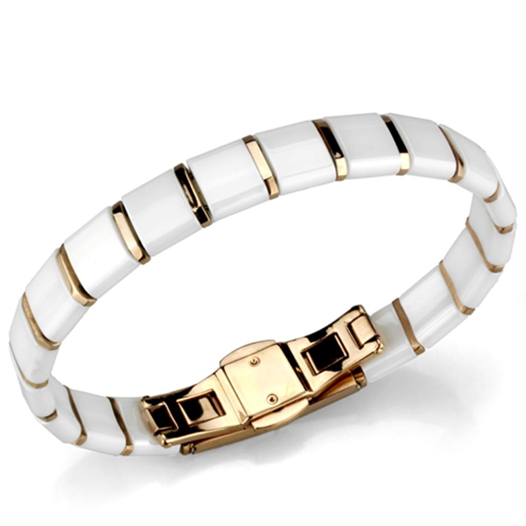 JCE987 IP Rose Gold(Ion Plating) Stainless Steel Bracelet with Ceramic  in White
